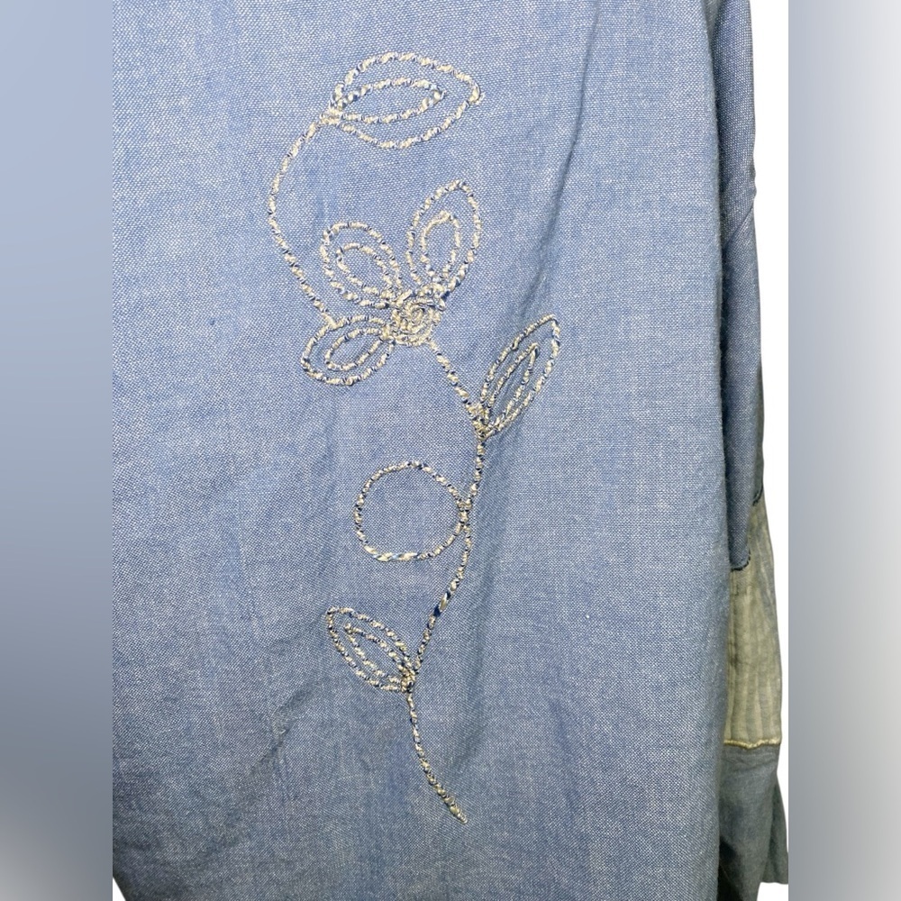 Tantrums Vintage Blue and Cream Patchwork Embroidered Jean Jacket - Picture 7 of 13